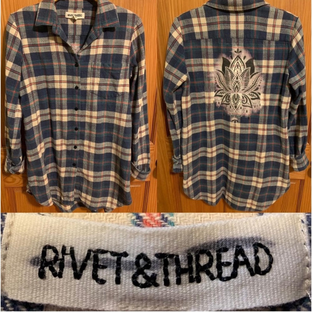 Rivet & Thread Bleached Flannel Hand painted Lotus Flower
size small